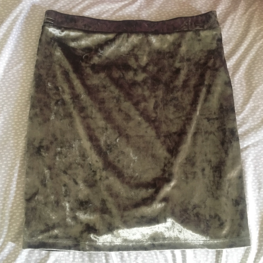 olive green mini velvet skirt